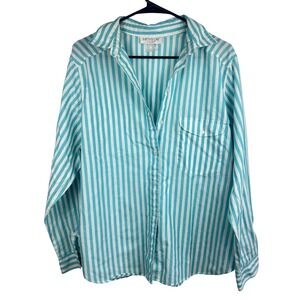 VintageTurquoise White Stripe Button Up Long Sleeve Shirt Women's